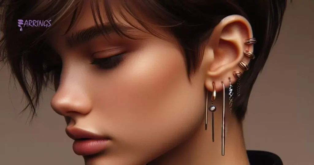 3 Earrings In One Ear Female